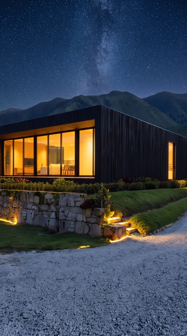 Casa moderna, vista noche.
